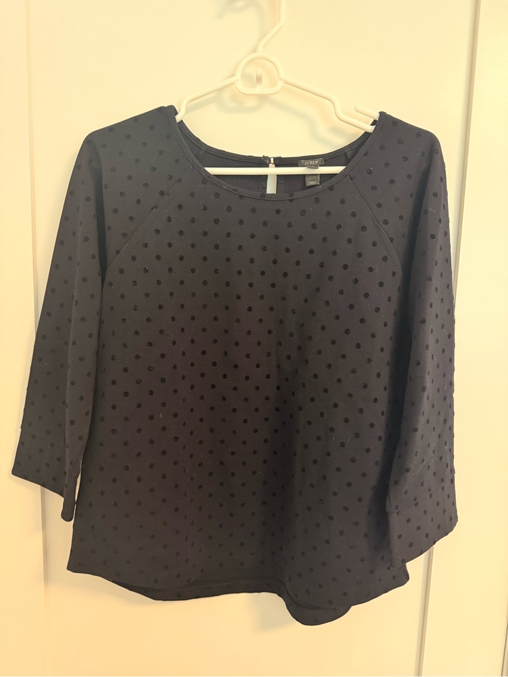Jcrew Navy Polka Dot Three-Quarter Sleeve Top